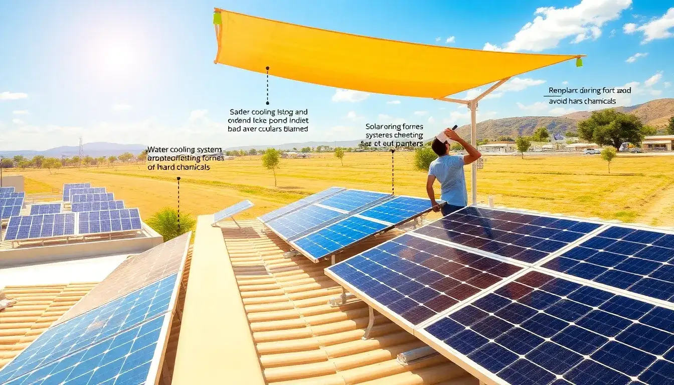 What are the best practices for maintaining solar panel efficiency in hot climates