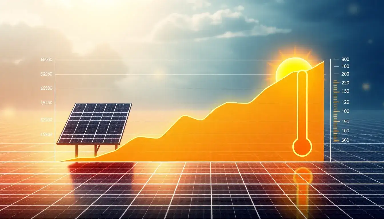 How does the temperature coefficient impact the cost of solar energy over time