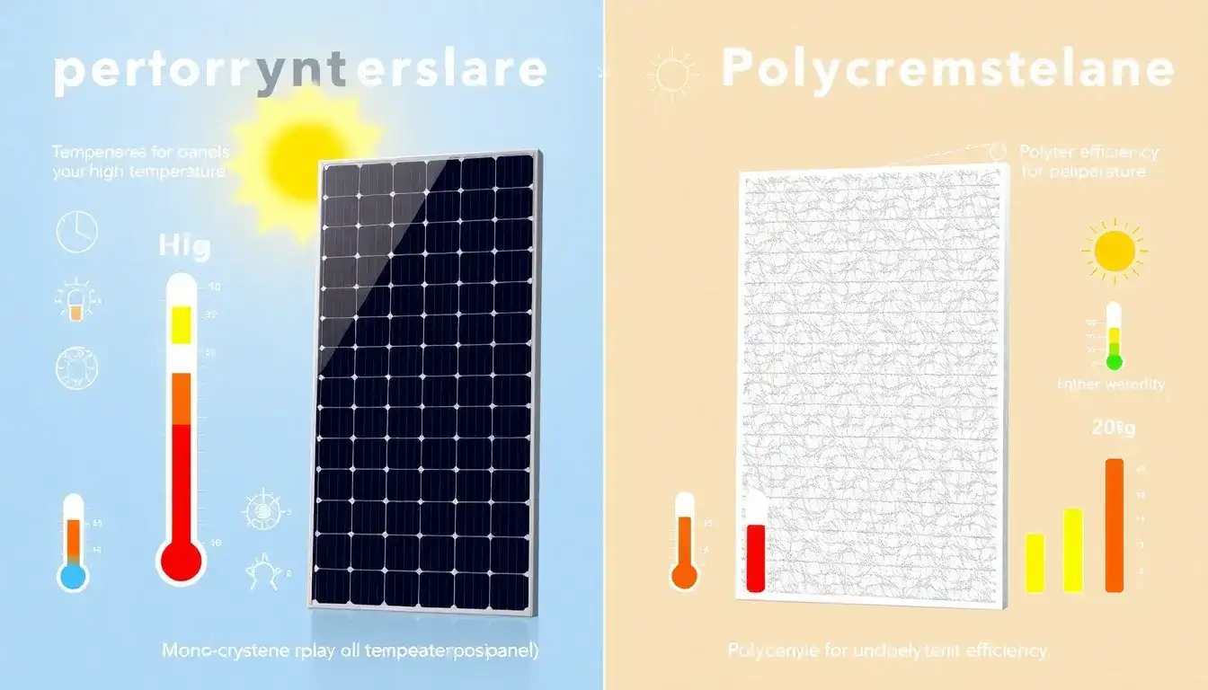 How do temperature coefficients differ between monocrystalline and polycrystalline solar panels