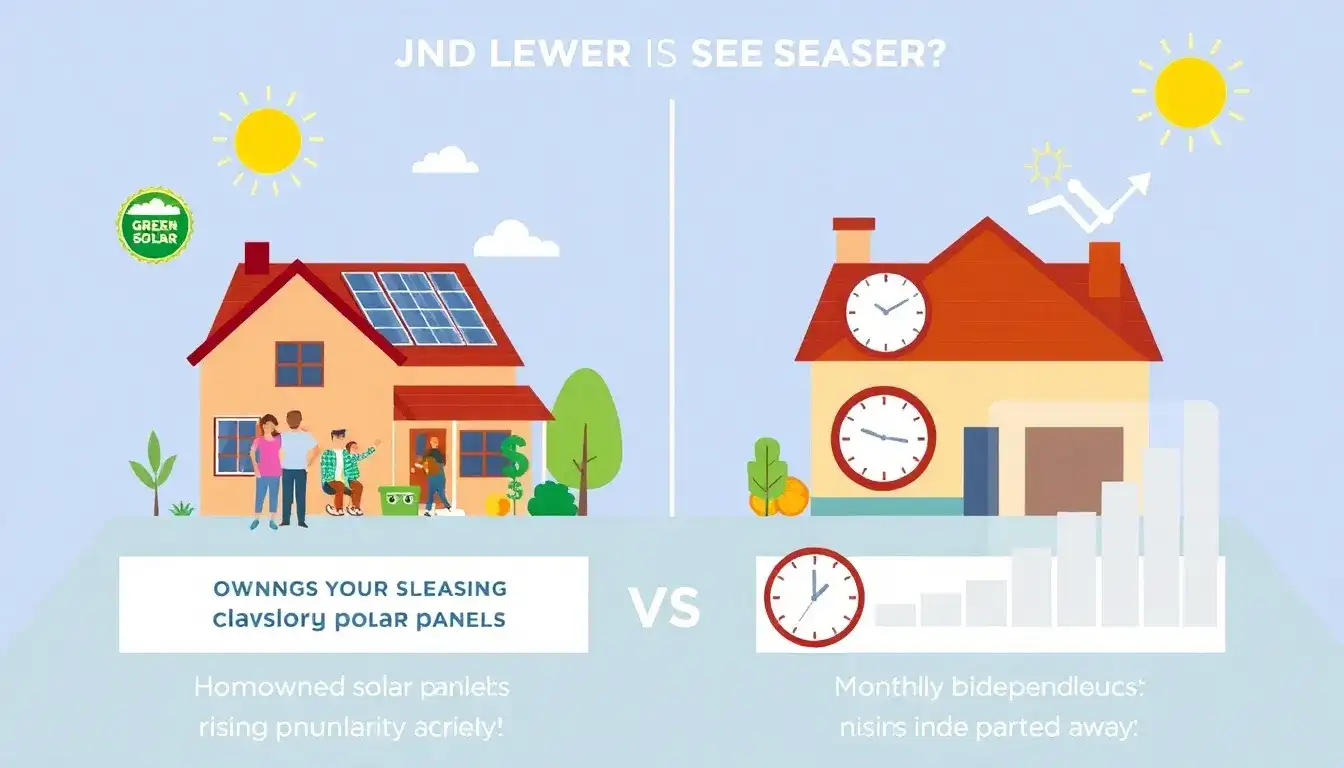 What are the long-term savings benefits of owning solar panels compared to leasing them