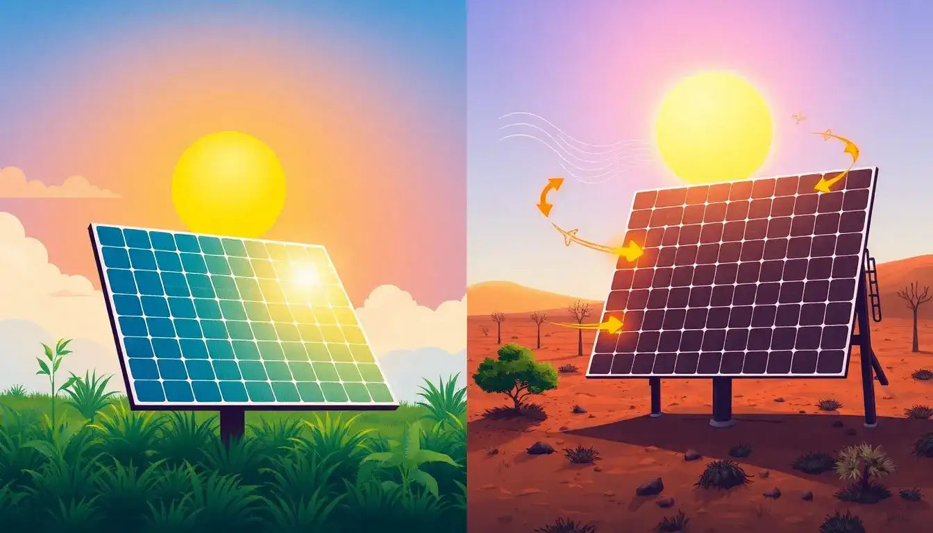 How does high temperature affect the efficiency of solar panels