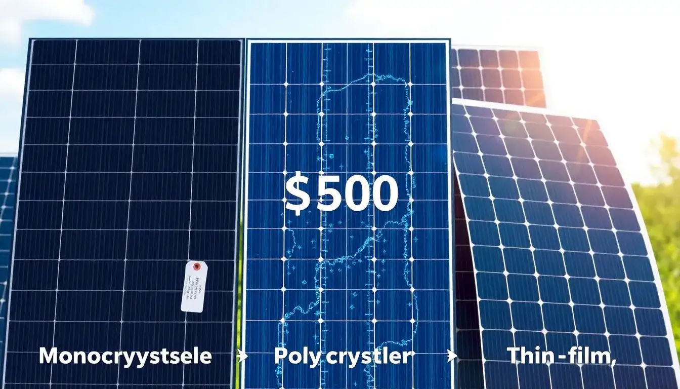 What are the main differences in cost between monocrystalline, polycrystalline, and thin-film solar panels