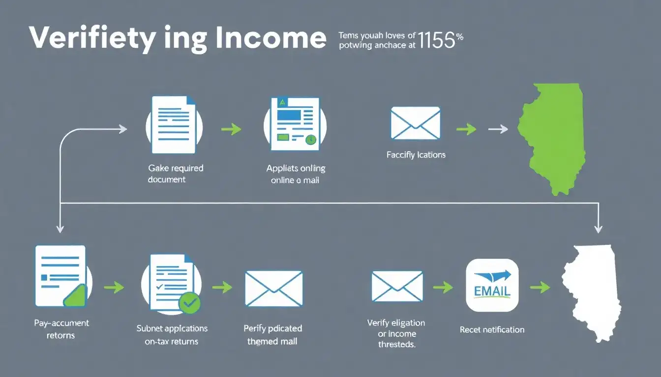What is the process for verifying income for energy rebate programs in Illinois