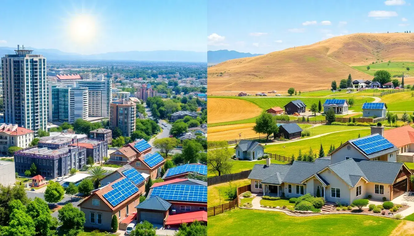 How do solar installations impact property values in urban vs. rural areas
