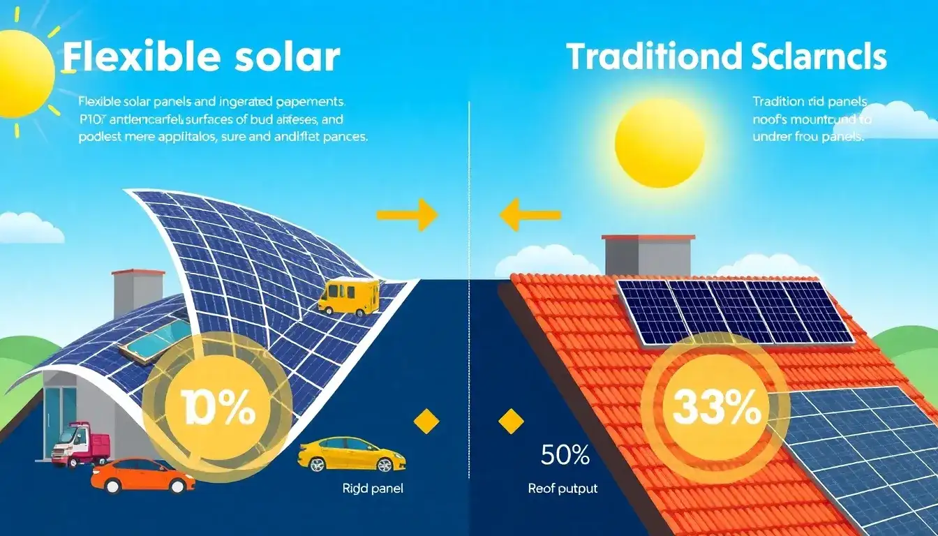 How does the efficiency of flexible solar panels compare to traditional ones