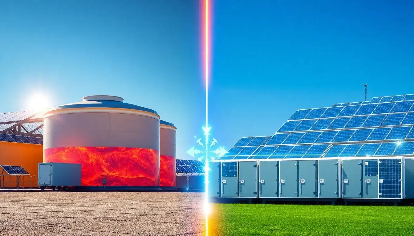 How does thermal energy storage compare to battery storage for solar energy