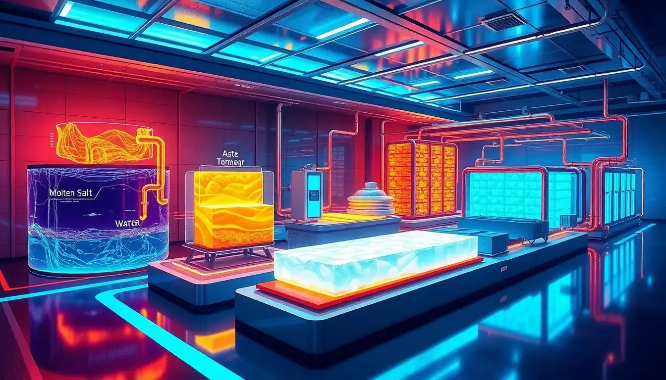 How does the efficiency of thermal energy storage systems vary with different storage mediums