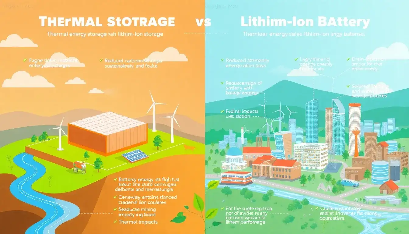 What are the potential environmental benefits of using thermal energy storage over lithium-ion batteries