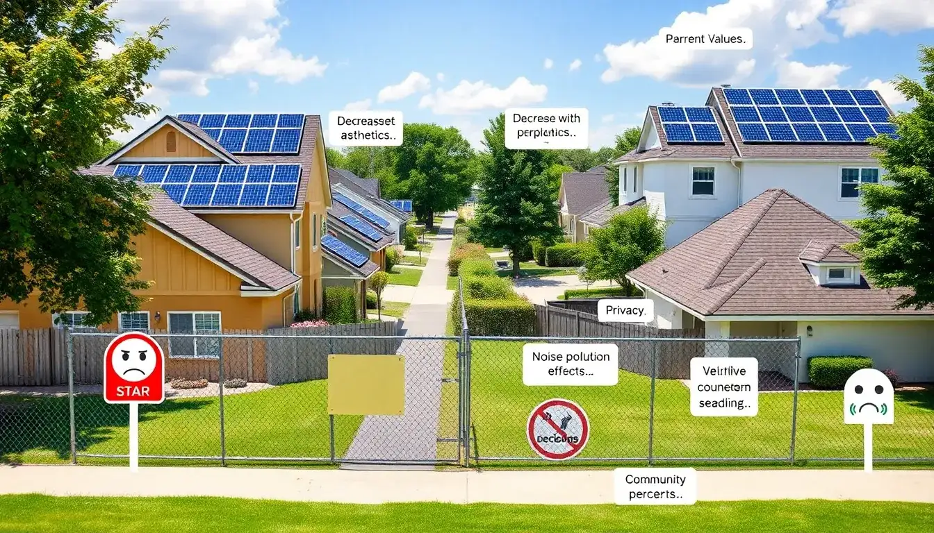 What factors influence the negative impact of solar arrays on property values