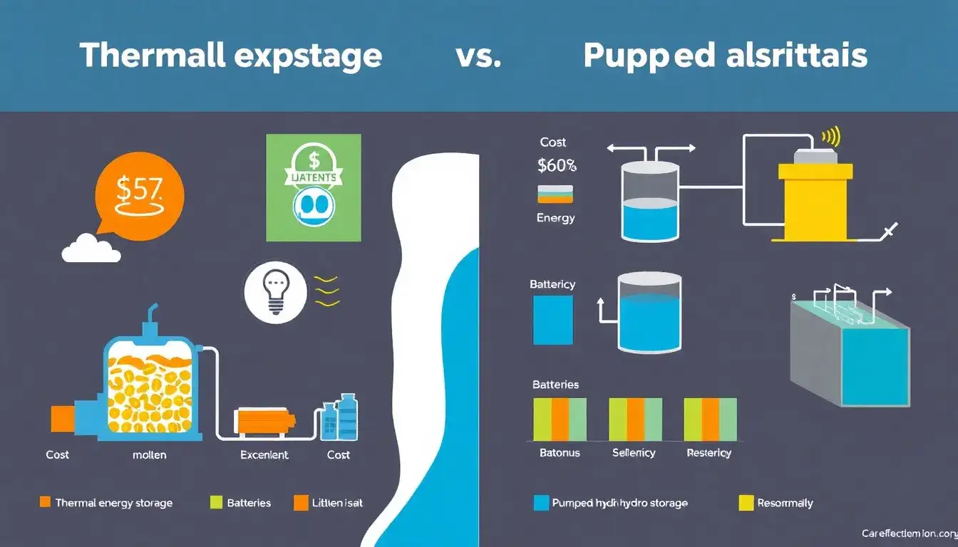 How does thermal energy storage compare to other energy storage technologies in terms of cost and efficiency