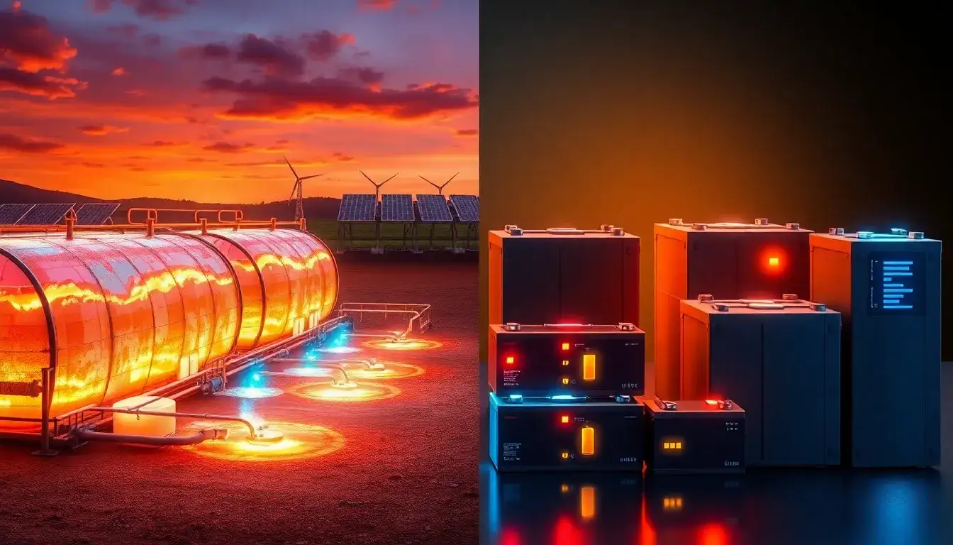 How does the efficiency of thermal energy storage systems compare to battery storage