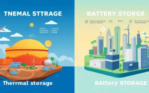 What are the environmental impacts of thermal energy storage versus battery storage