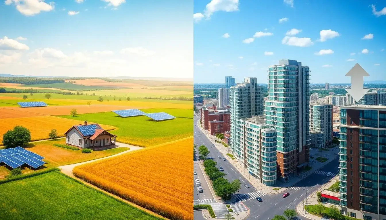 How do solar arrays impact property values differently in rural versus urban areas