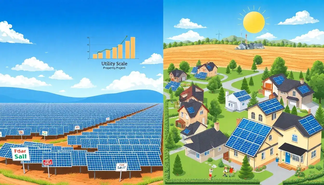 How do utility-scale solar projects impact property values compared to residential solar installations