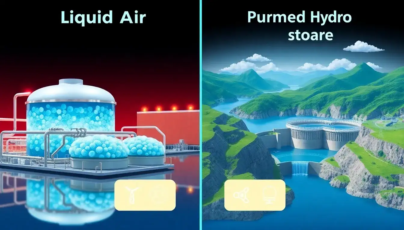 How does the cost of liquid air energy storage compare to pumped hydro storage