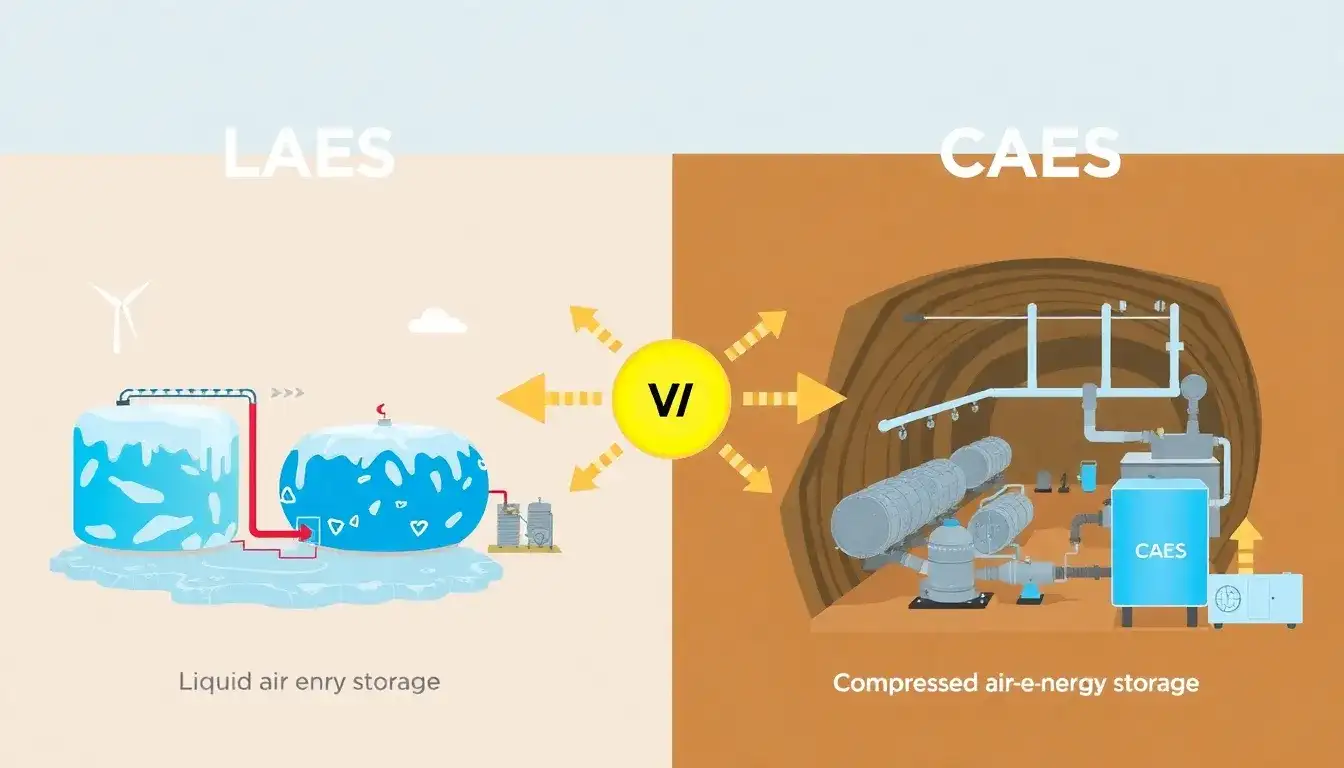 How does the efficiency of liquid air energy storage compare to compressed air energy storage