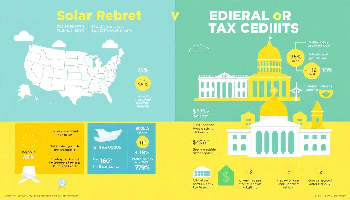 How do state-specific rebates compare to federal tax credits for solar energy