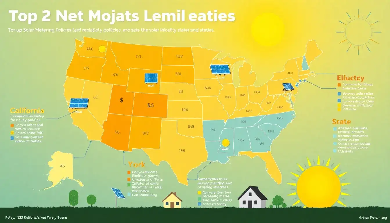 How do net metering policies vary among the top solar incentive states