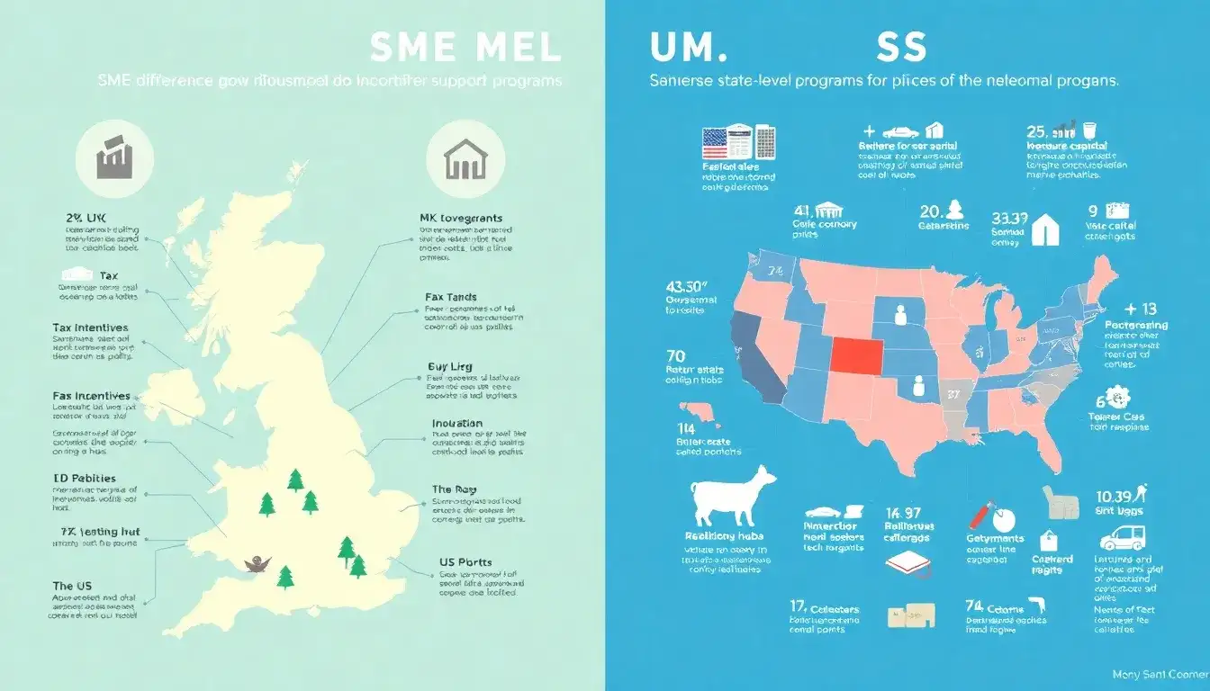 What are the key differences in SME support programs between the UK and the US