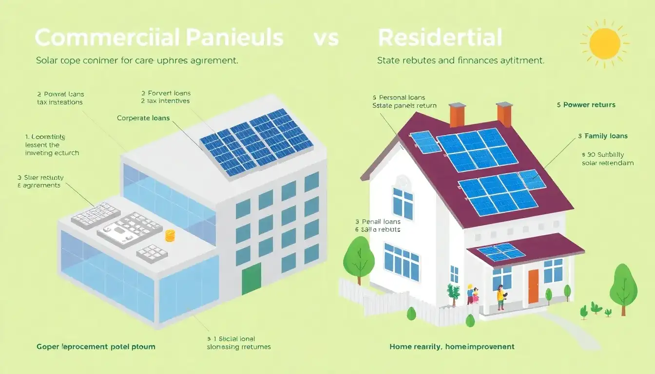 How do financing options differ for commercial and residential solar systems