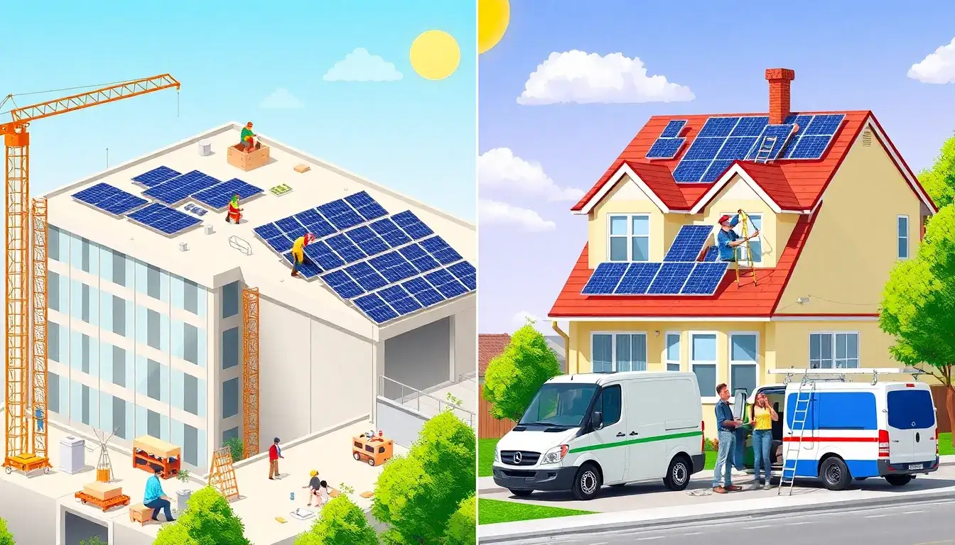 What are the typical installation times for commercial vs residential solar systems