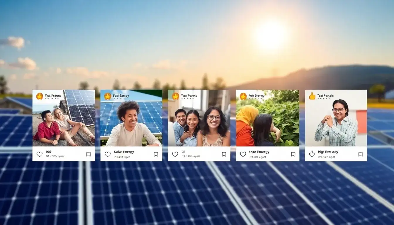 How can solar businesses use social media to showcase customer reviews and testimonials