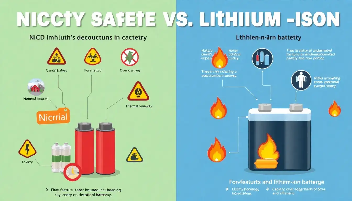 What are the safety concerns associated with nickel-cadmium batteries compared to lithium-ion batteries