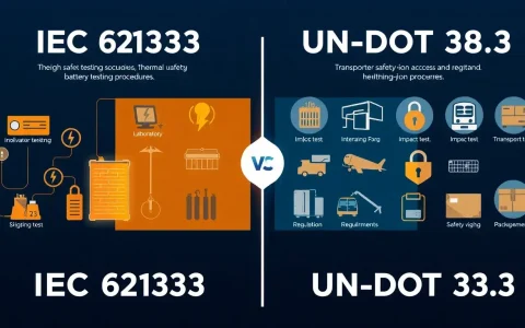 How do IEC 62133 and UN/DOT 38.3 differ in their approach to lithium-ion battery safety