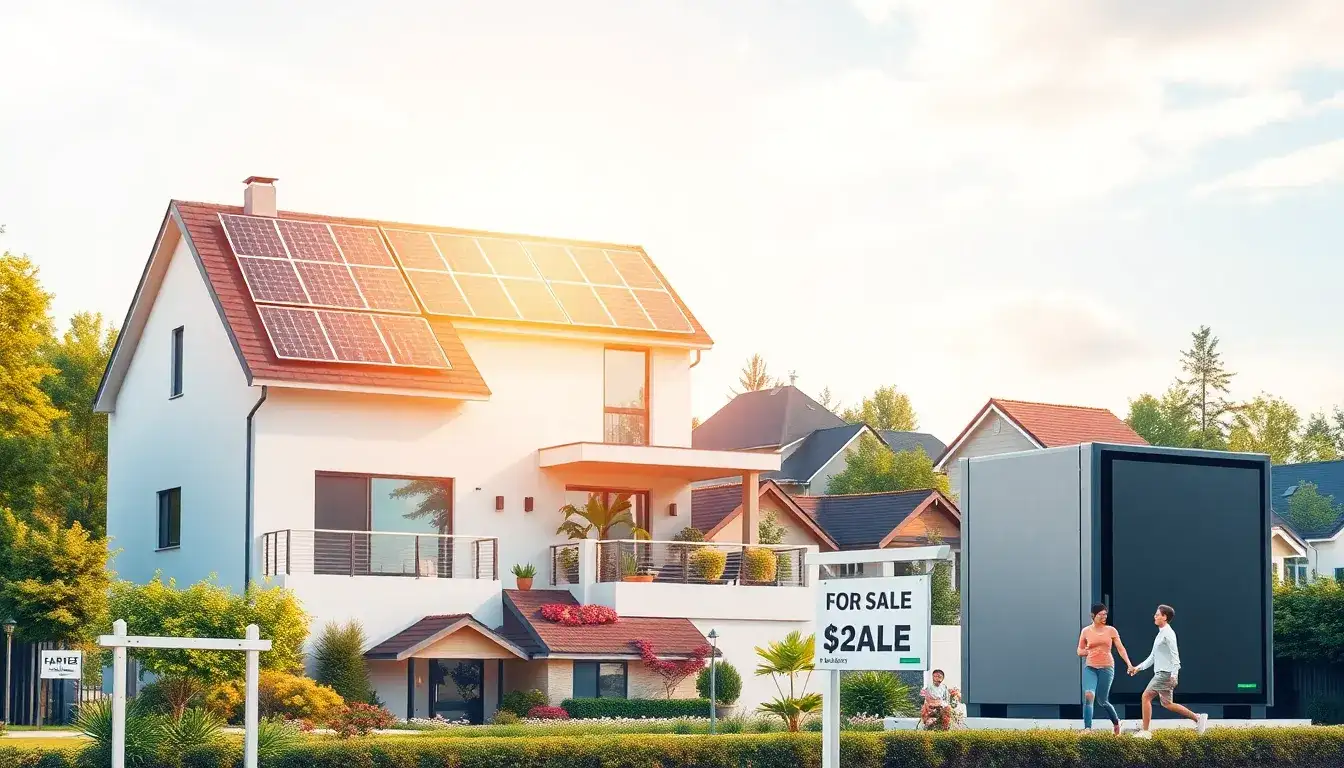 How do battery storage systems complement solar panels in increasing property value