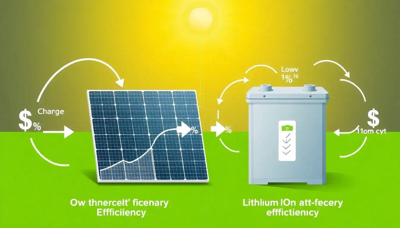 How does the efficiency of lithium-ion batteries impact the overall cost of solar energy systems