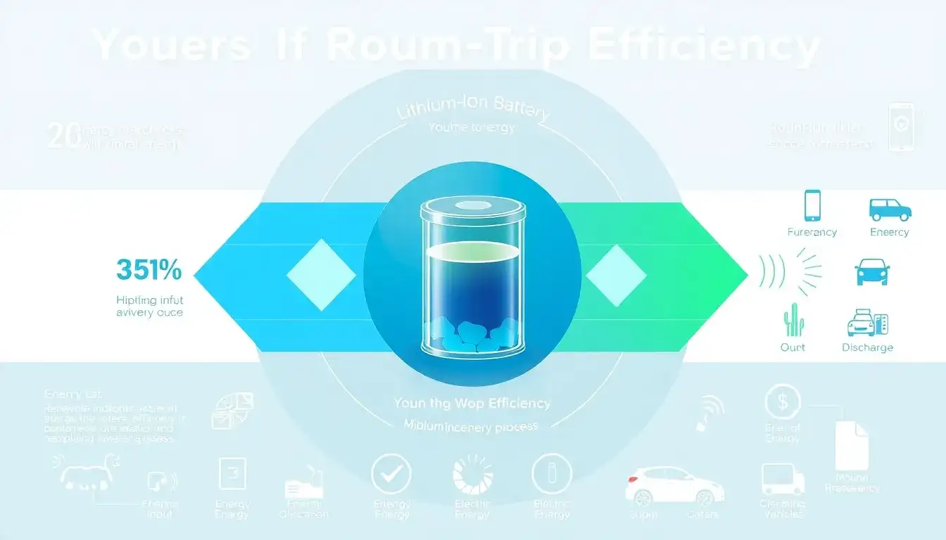 How does the round-trip efficiency of lithium-ion batteries affect their overall performance