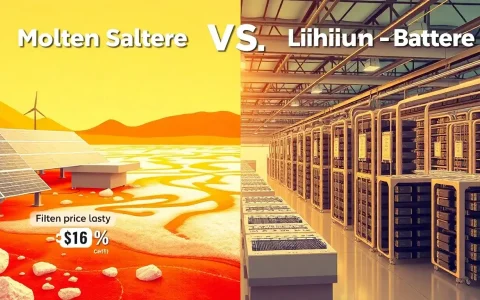 How does the cost of molten salt energy storage compare to lithium-ion batteries