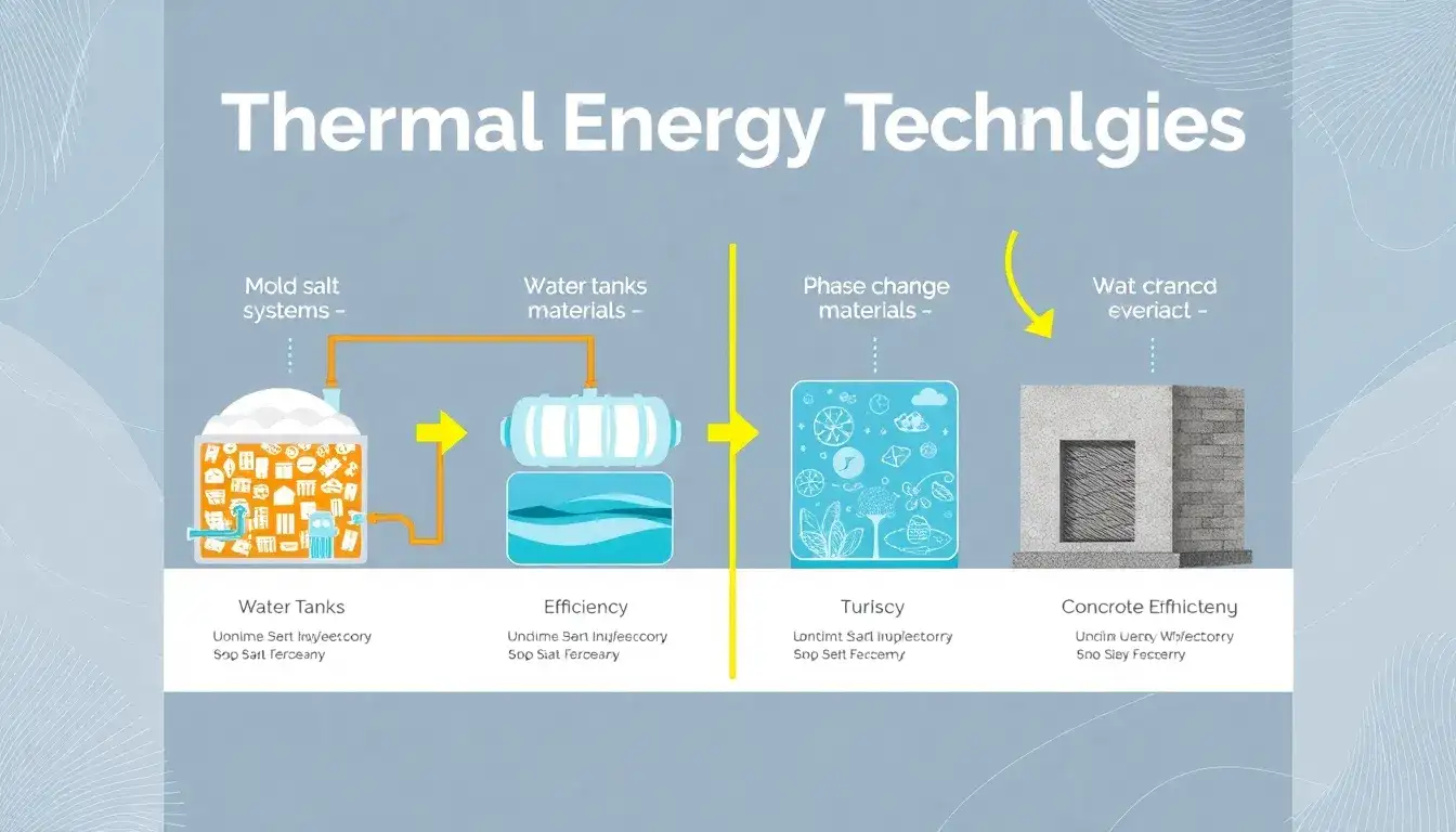 How do the efficiencies of different thermal energy storage technologies compare