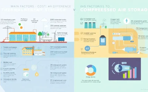 What are the main factors influencing the cost differences between thermal energy storage and compressed air storage