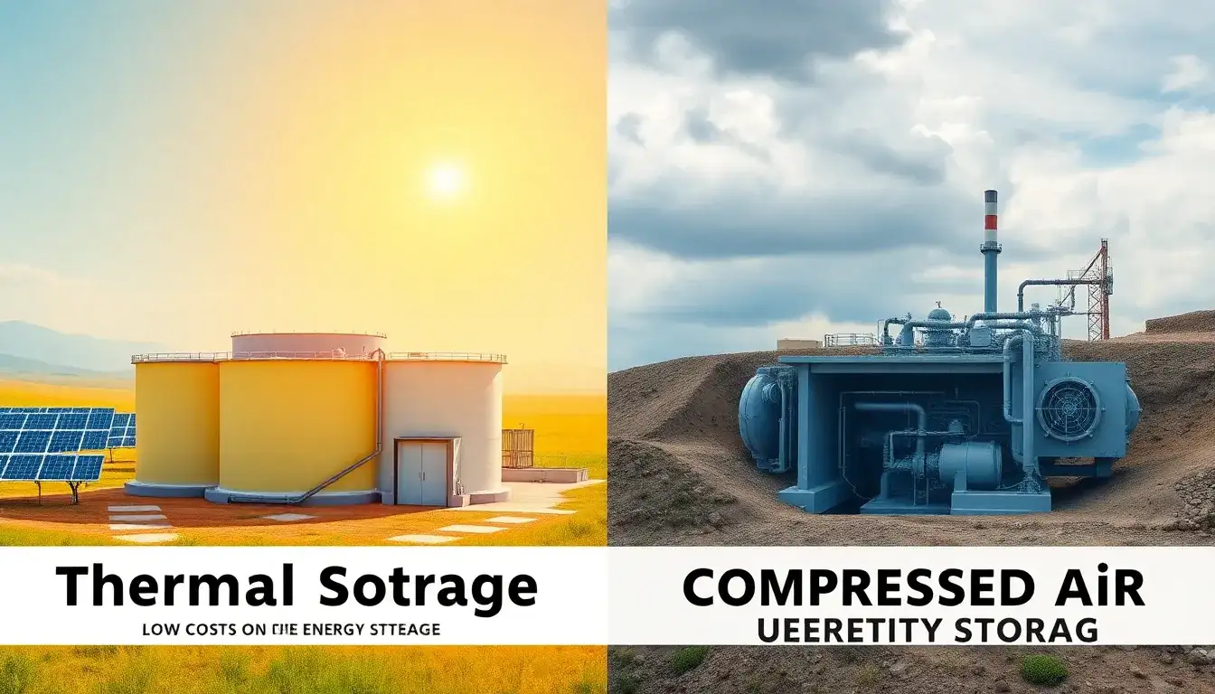 Are there any regions where thermal energy storage is significantly cheaper than compressed air storage