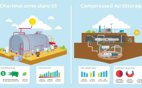 How do the operational costs of thermal energy storage and compressed air storage compare