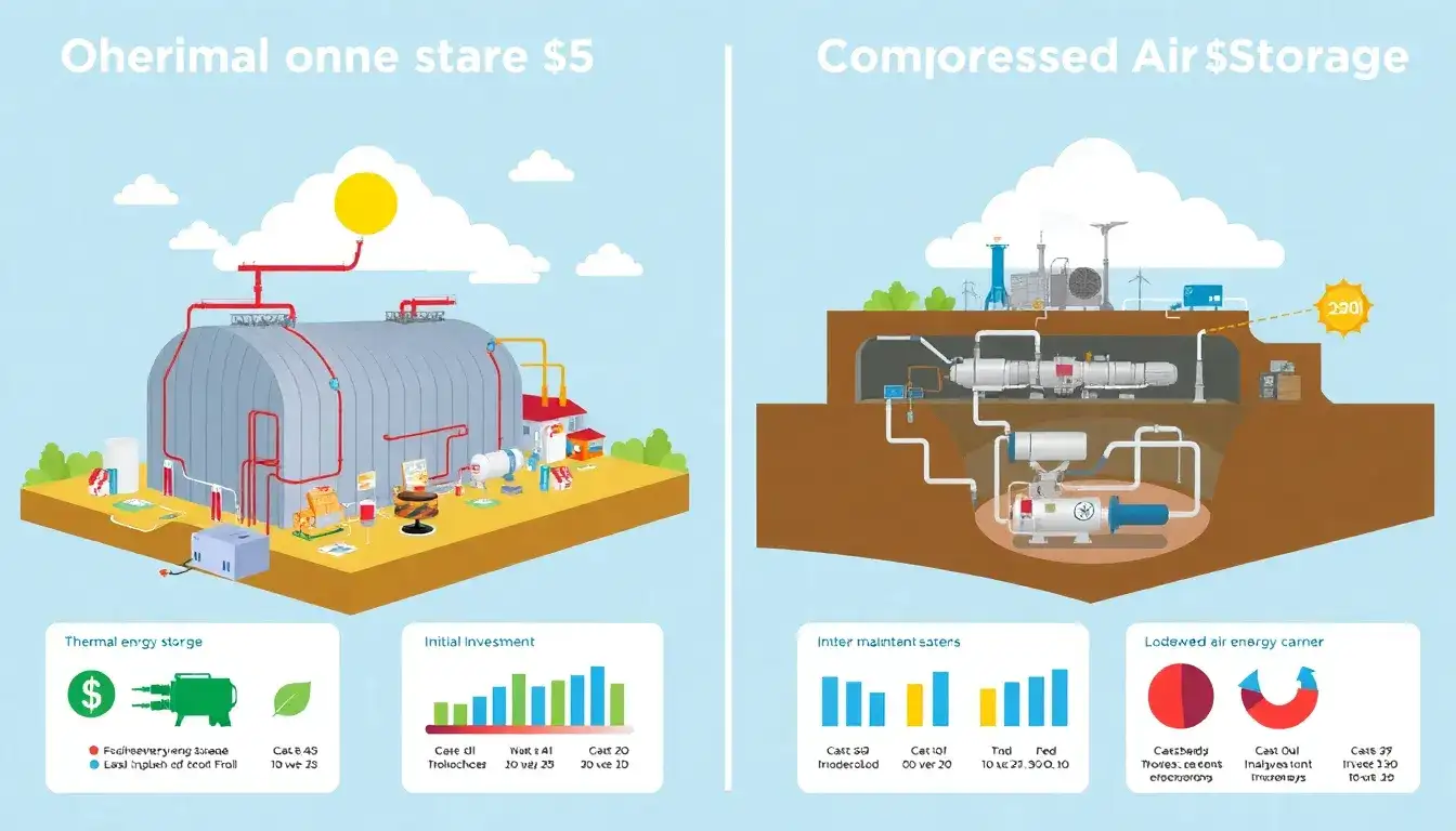 How do the operational costs of thermal energy storage and compressed air storage compare