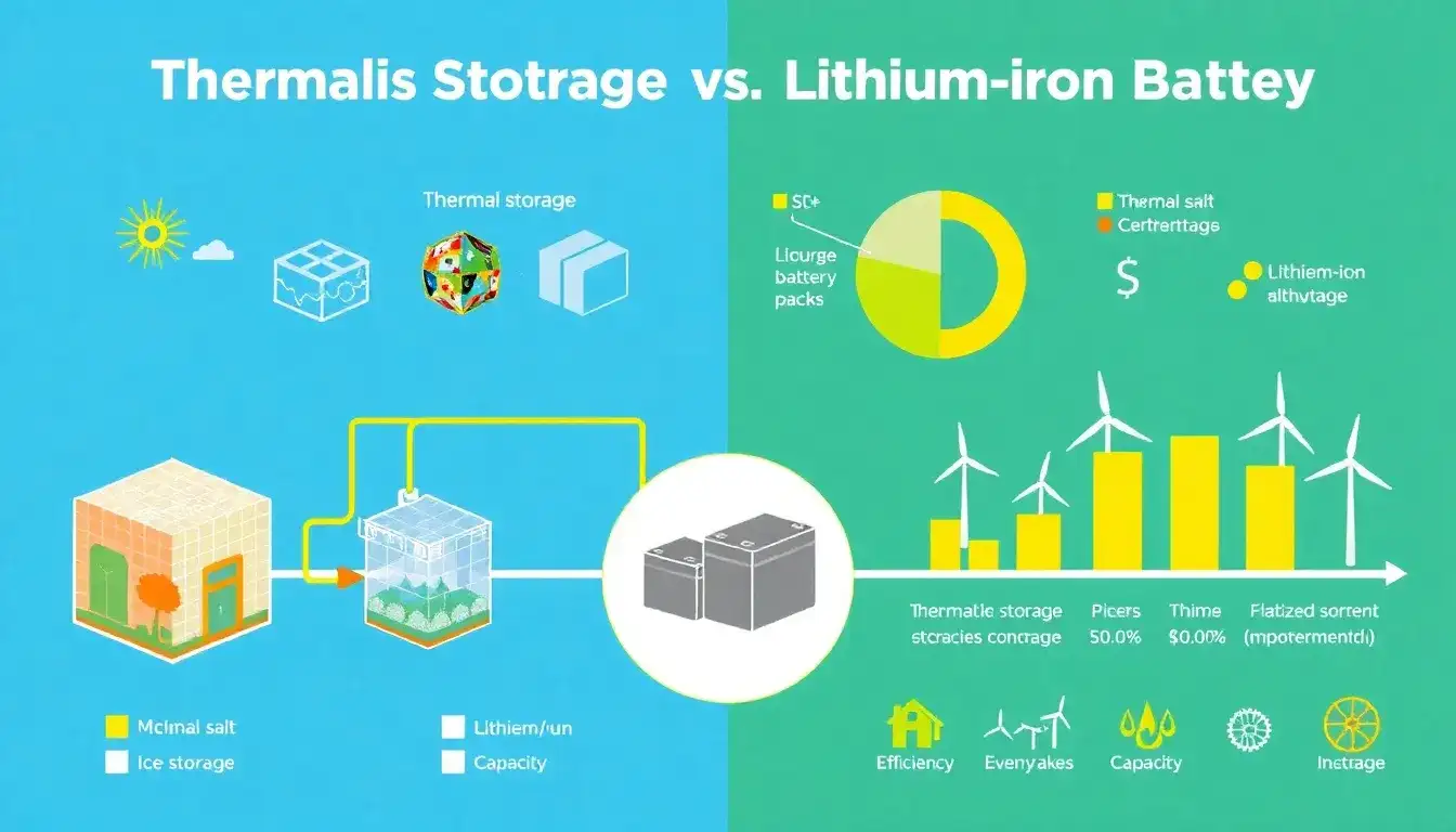 How does the cost of thermal energy storage compare to lithium-ion batteries