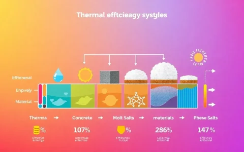 How does the efficiency of thermal energy storage systems vary with different materials