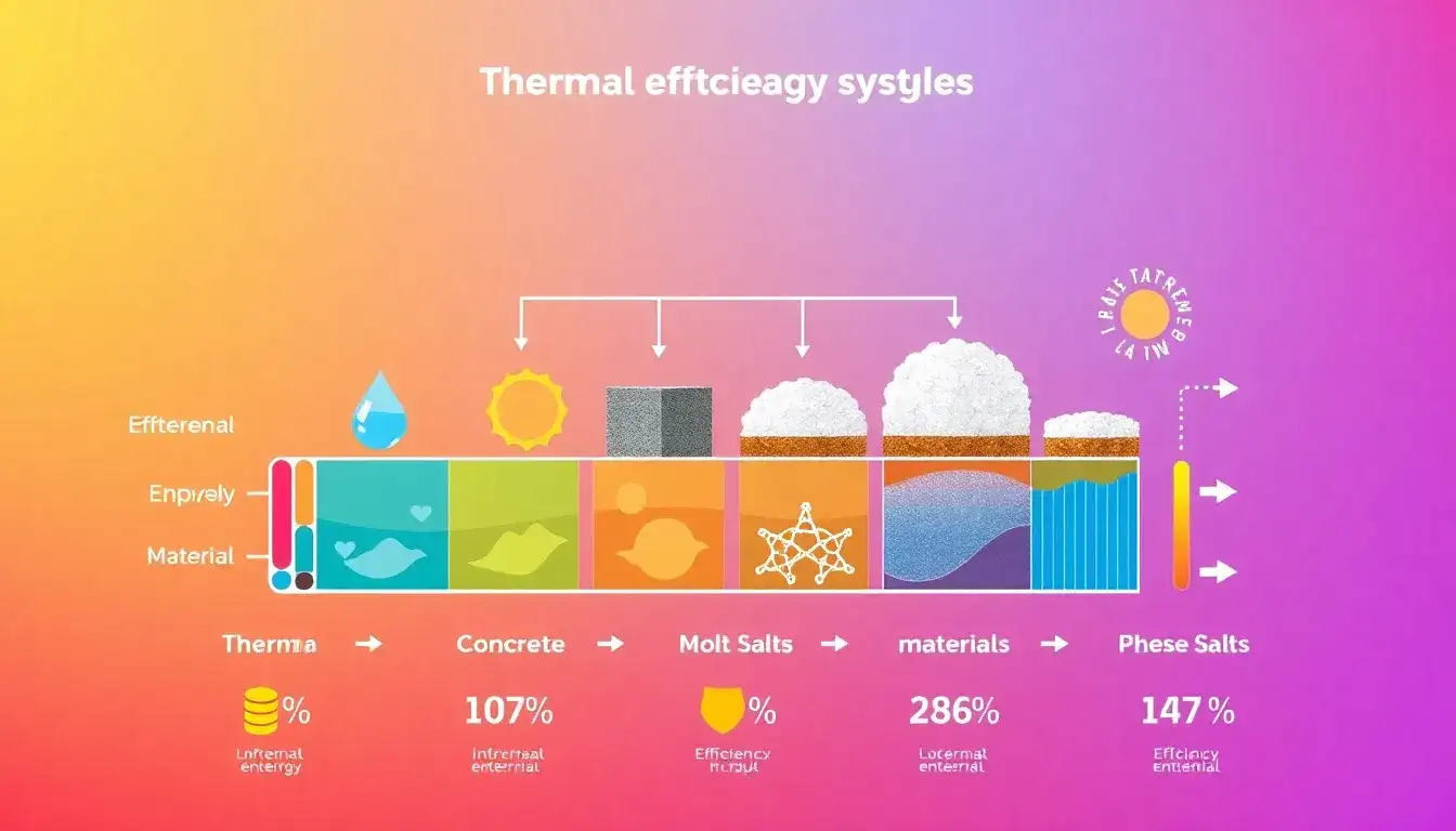 How does the efficiency of thermal energy storage systems vary with different materials