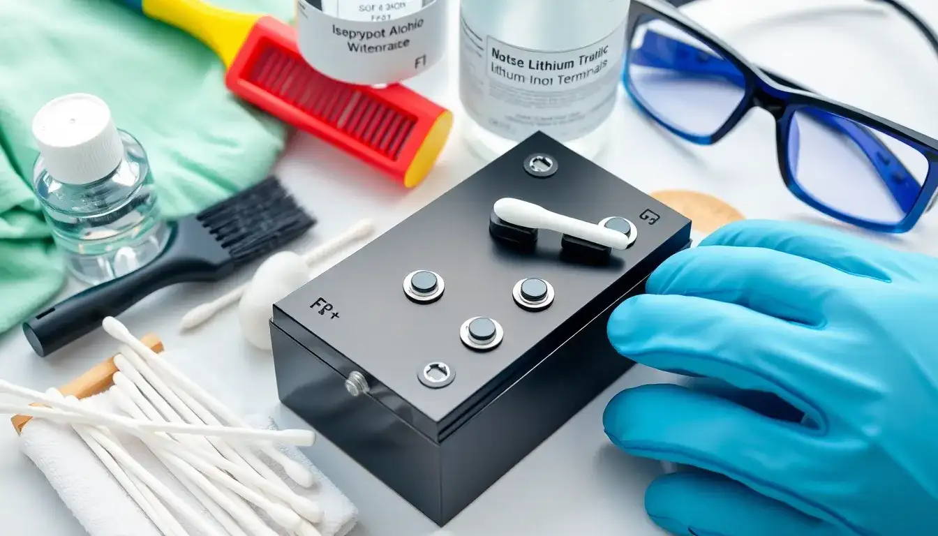 What are the best materials to use for cleaning lithium-ion battery terminals