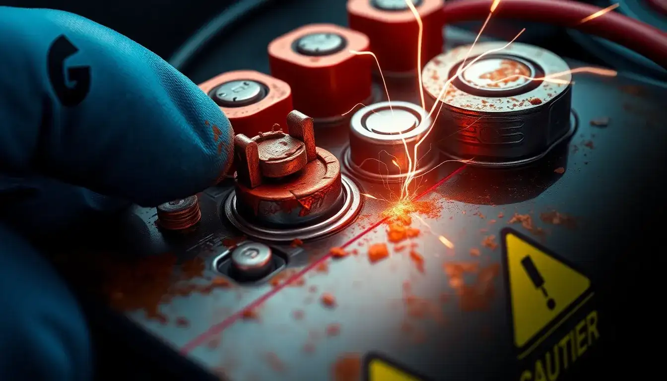 Are there any risks associated with cleaning lithium-ion battery terminals