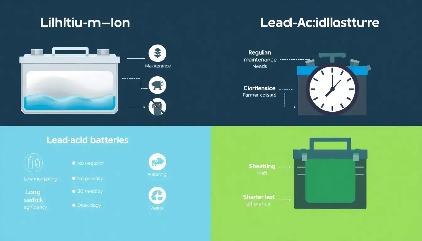 What are the main differences in maintenance requirements between lithium-ion and lead-acid batteries