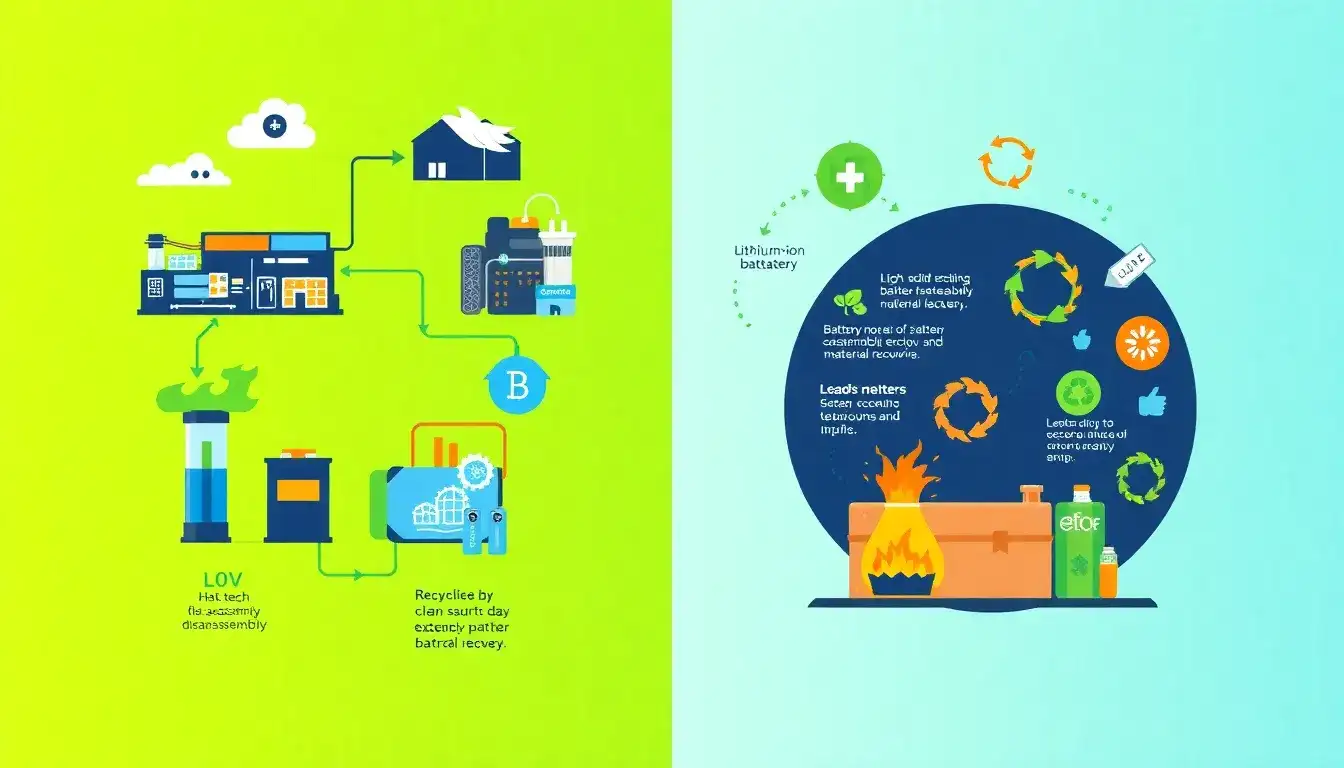 How does the recycling efficiency of lithium-ion batteries compare to that of lead-acid batteries