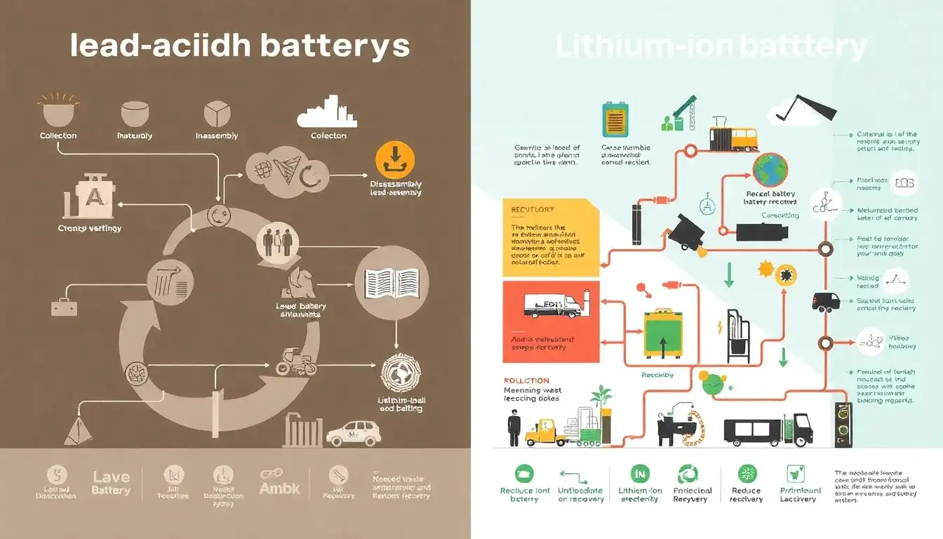 How do the recycling processes of lead-acid and lithium-ion batteries differ