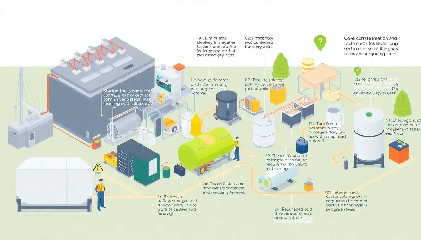 How is the sulfuric acid in lead-acid batteries safely managed during the recycling process