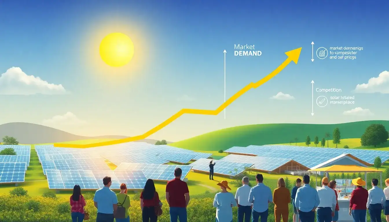 How do market demand and competition affect the pricing of solar installations