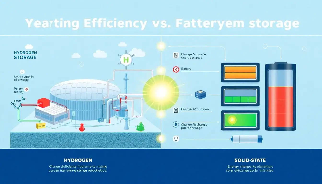 How does the efficiency of hydrogen storage compare to battery storage