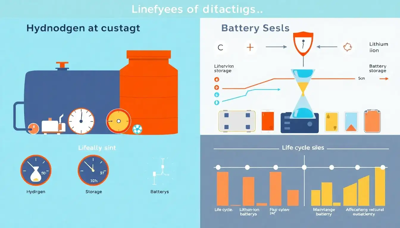 How do the lifespans of hydrogen storage systems compare to battery storage systems