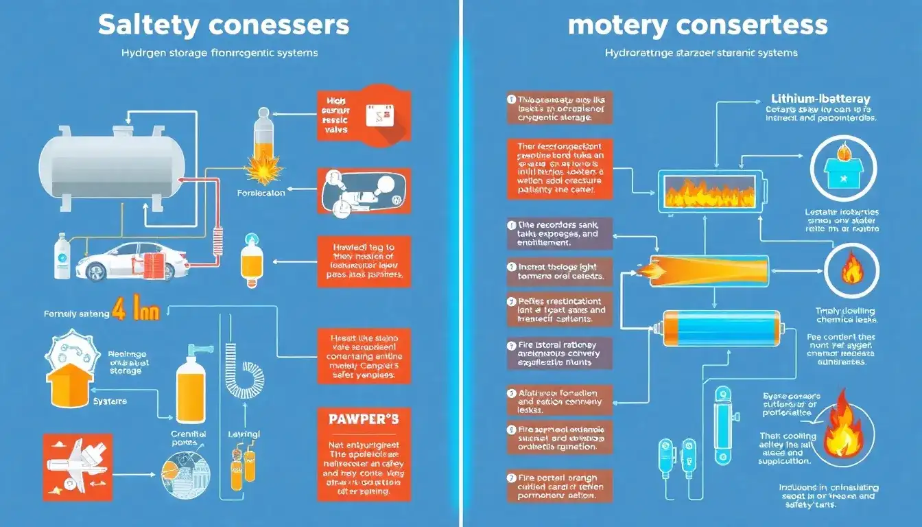 What are the safety concerns associated with hydrogen storage systems compared to battery storage systems